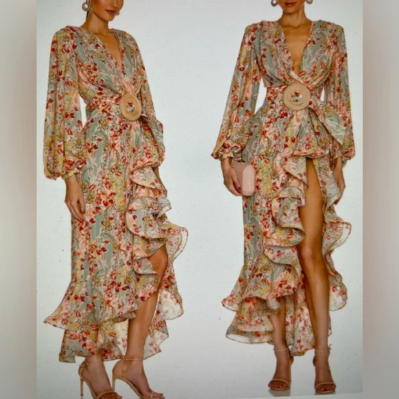 BRONX AND BANCO Luisa Floral Balloon Sleeve Hi-Lo Dress Size M US 6 SOLD OUT - Picture 2 of 16